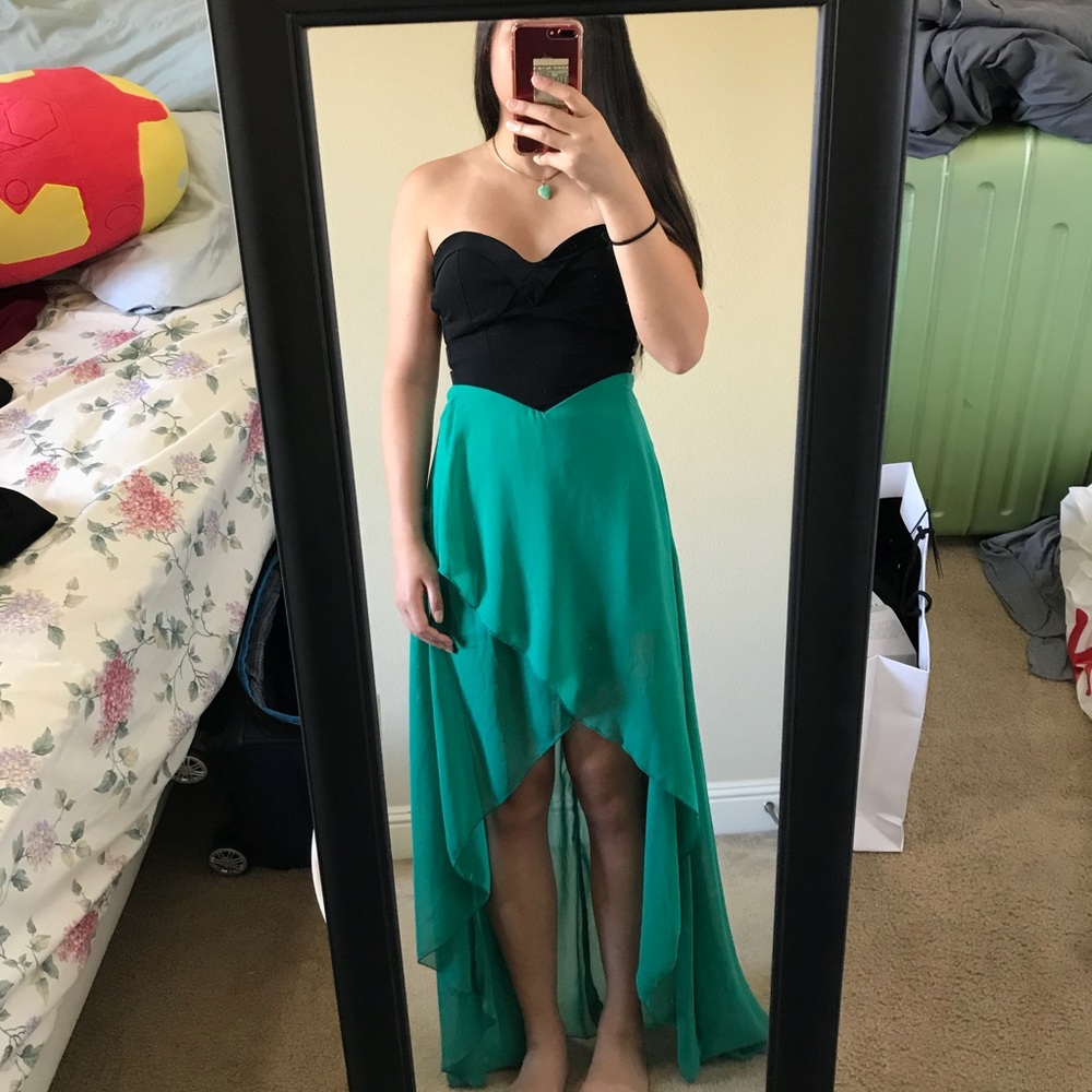 Black&teal strapless high low dress (worn twice)